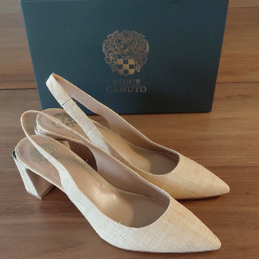 NWT Vince Camuto Straw Slingback Heels
